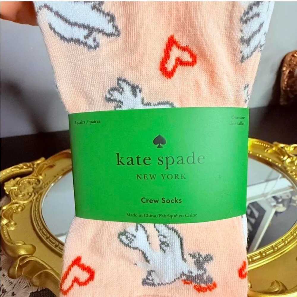 Kate Spade New York Cupid Heart Crew Socks 3 Pack One Size NWT